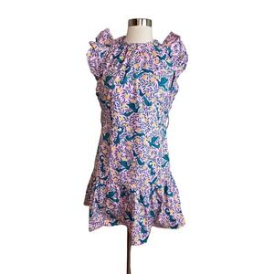 BANJANAN Women's Dress S Pink Floral Print Knee-Length Flutter Sleeve NO BELT